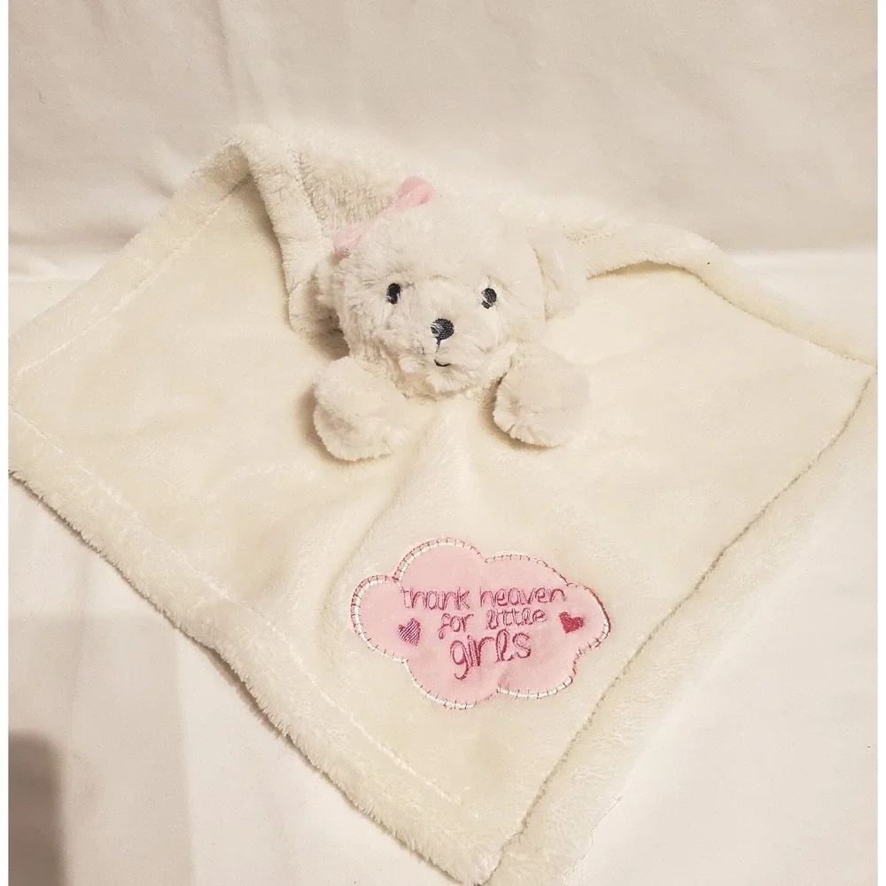 Baby Gear Lovey White Bear Pink Bow‎ Girls Fleece Baby Security Blanket  Plush